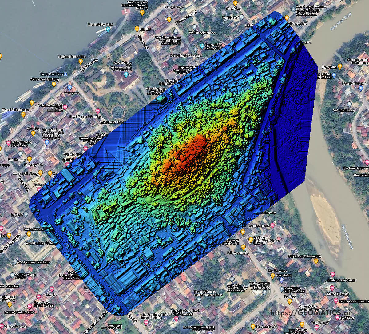 Luang Prabang Laos Mount Pousi UNESCO Heritage DSM digital surface model